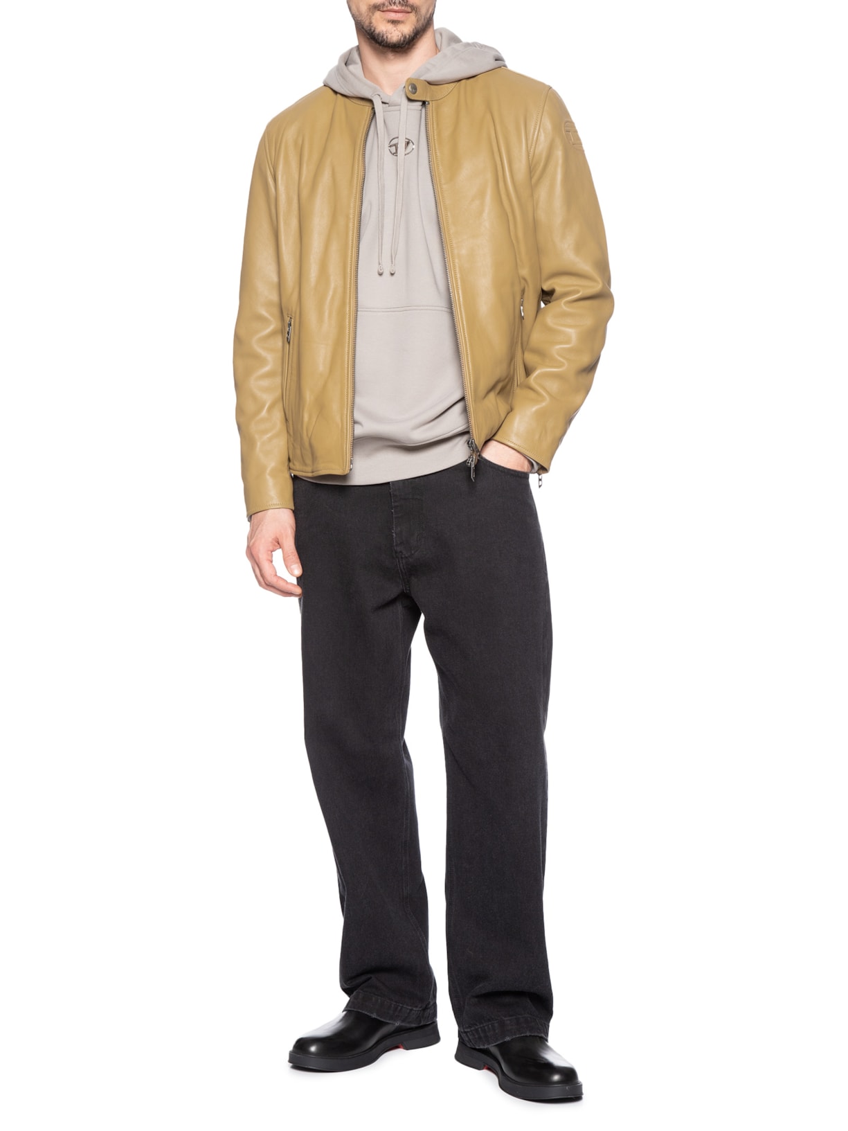 Jaqueta Masculina L-Carver Giacca Em Couro Bege Diesel