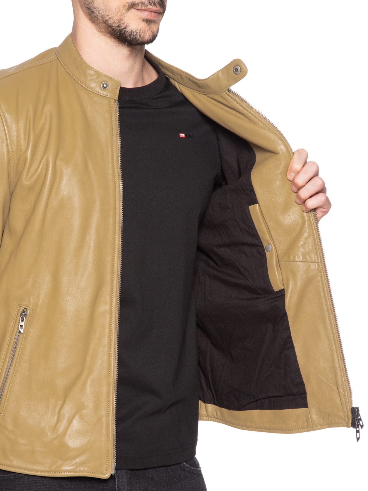 Jaqueta Masculina L-Carver Giacca Em Couro Bege Diesel