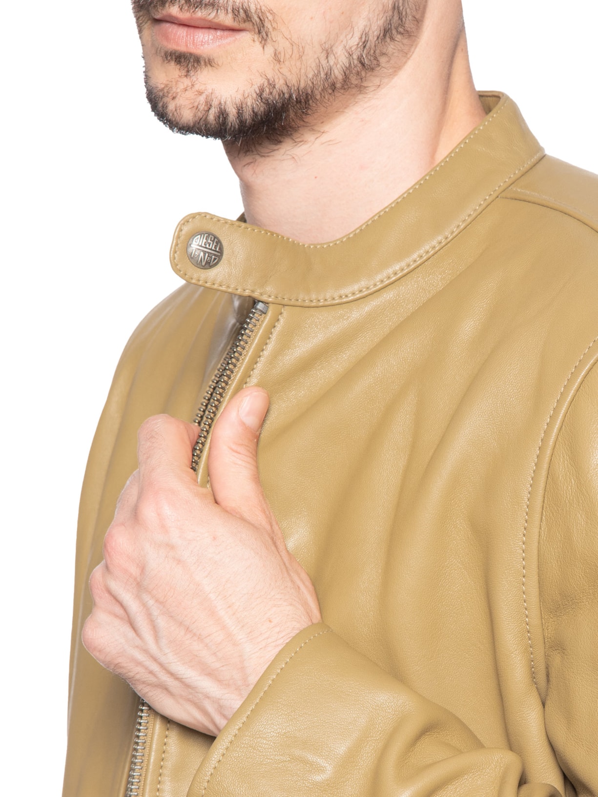 Jaqueta Masculina L-Carver Giacca Em Couro Bege Diesel