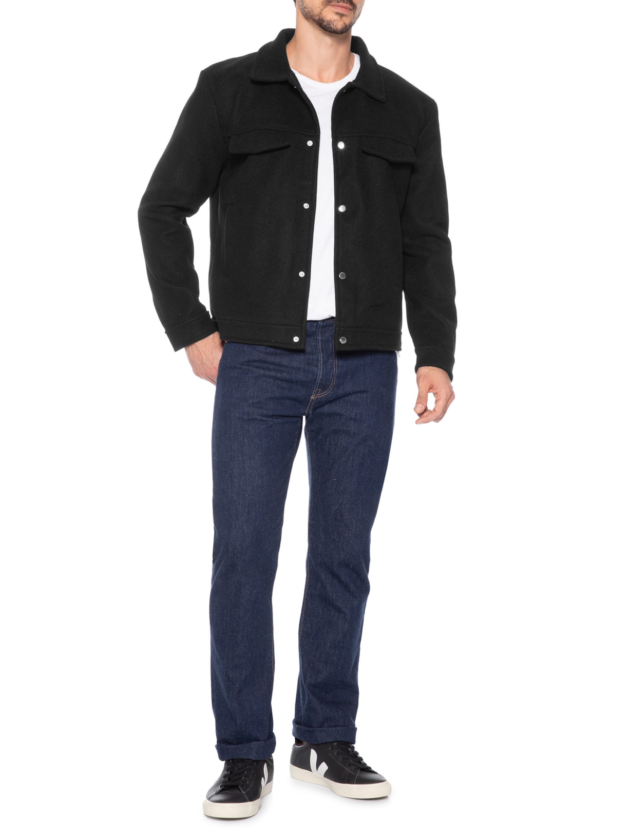 Jaqueta Masculina Lã Batida Preto Basiq Men