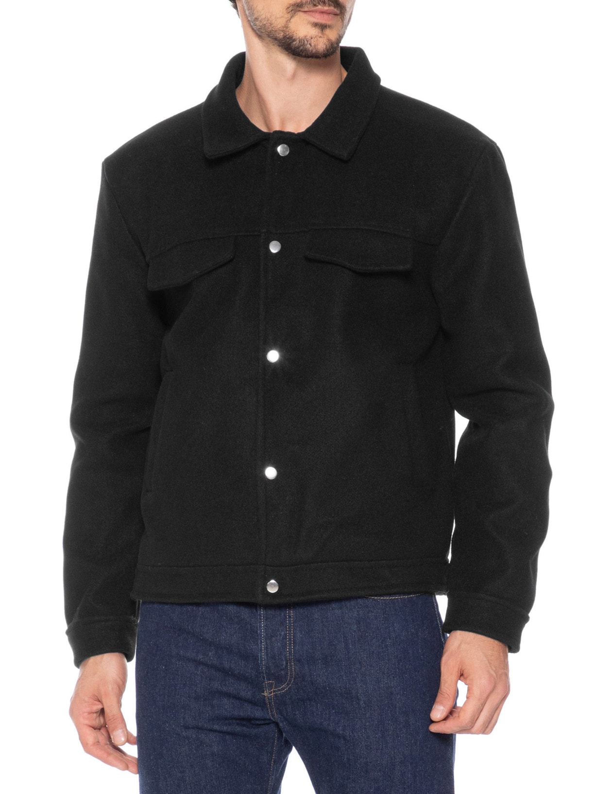 Jaqueta Masculina Lã Batida Preto Basiq Men