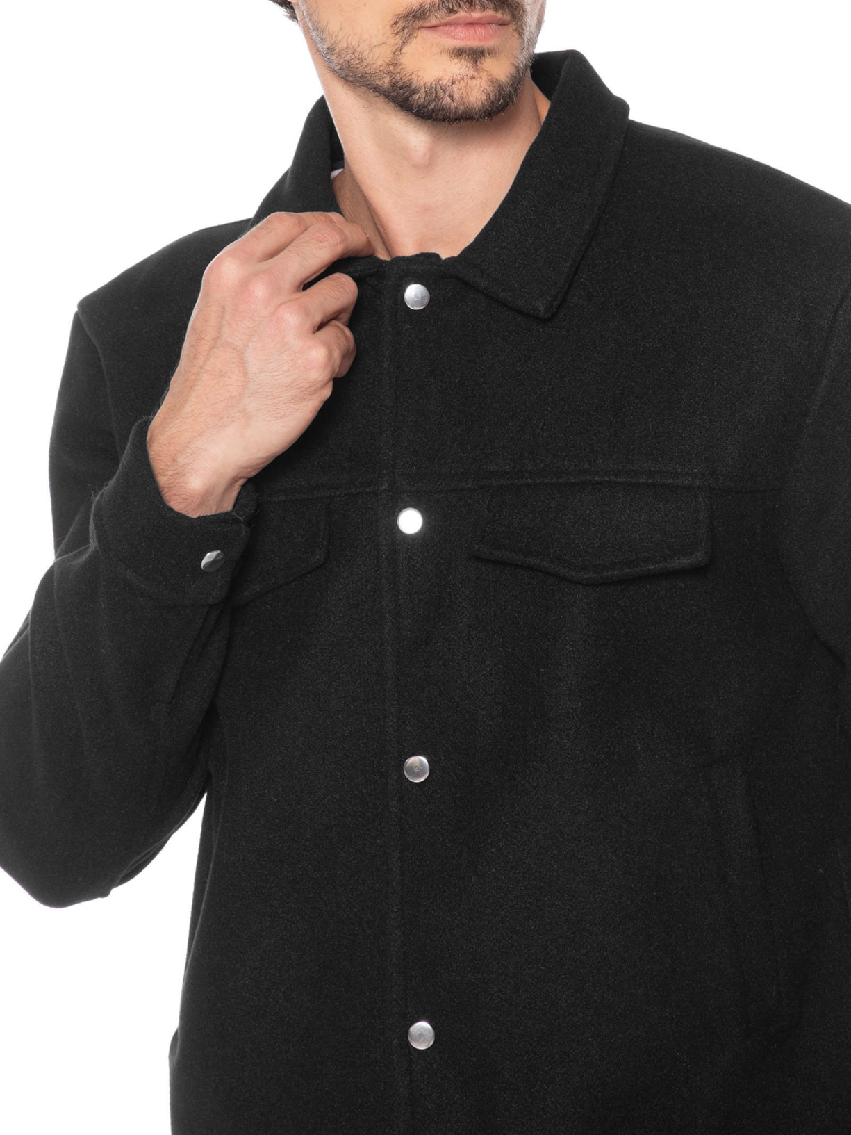 Jaqueta Masculina Lã Batida Preto Basiq Men