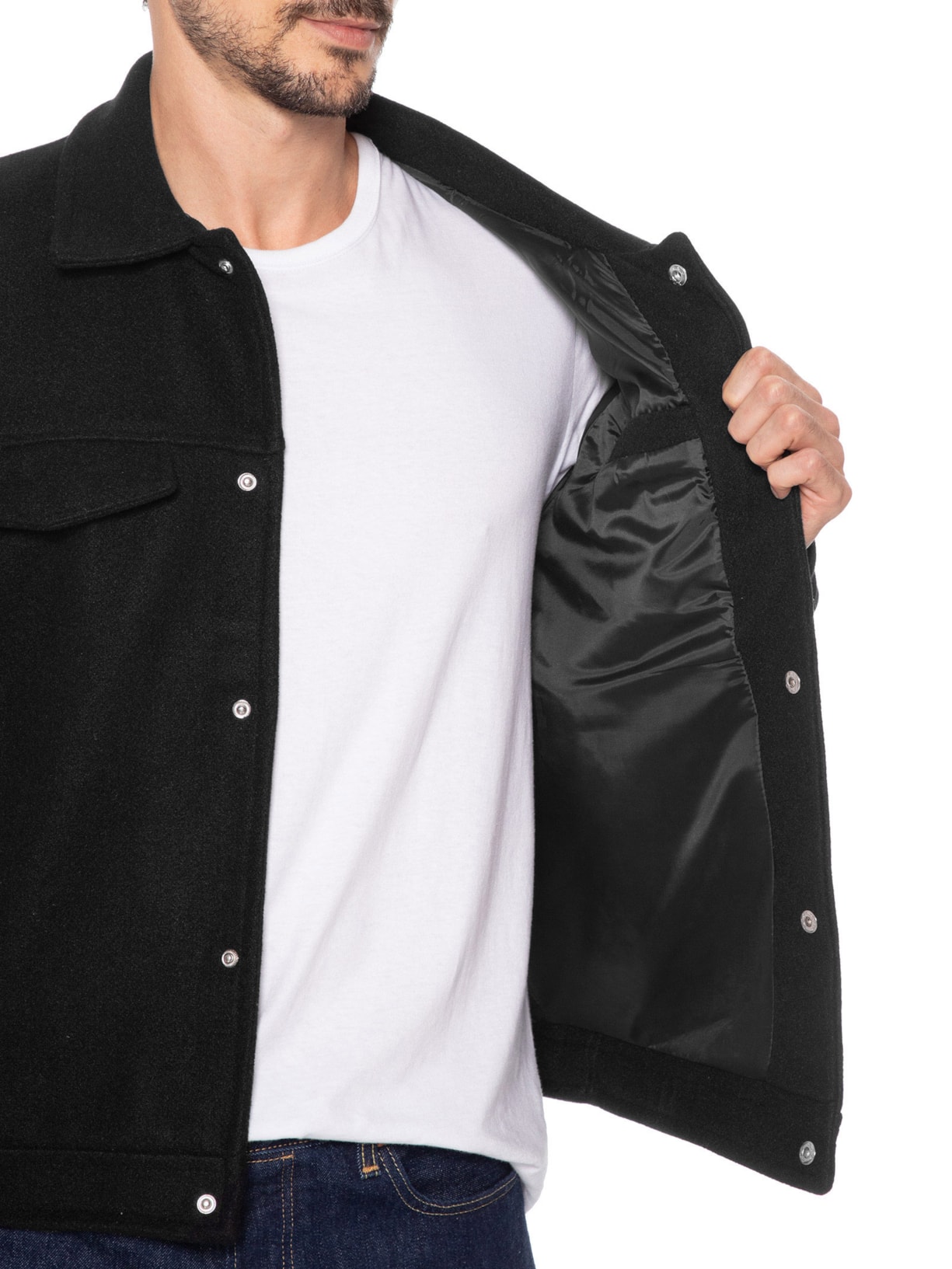 Jaqueta Masculina Lã Batida Preto Basiq Men