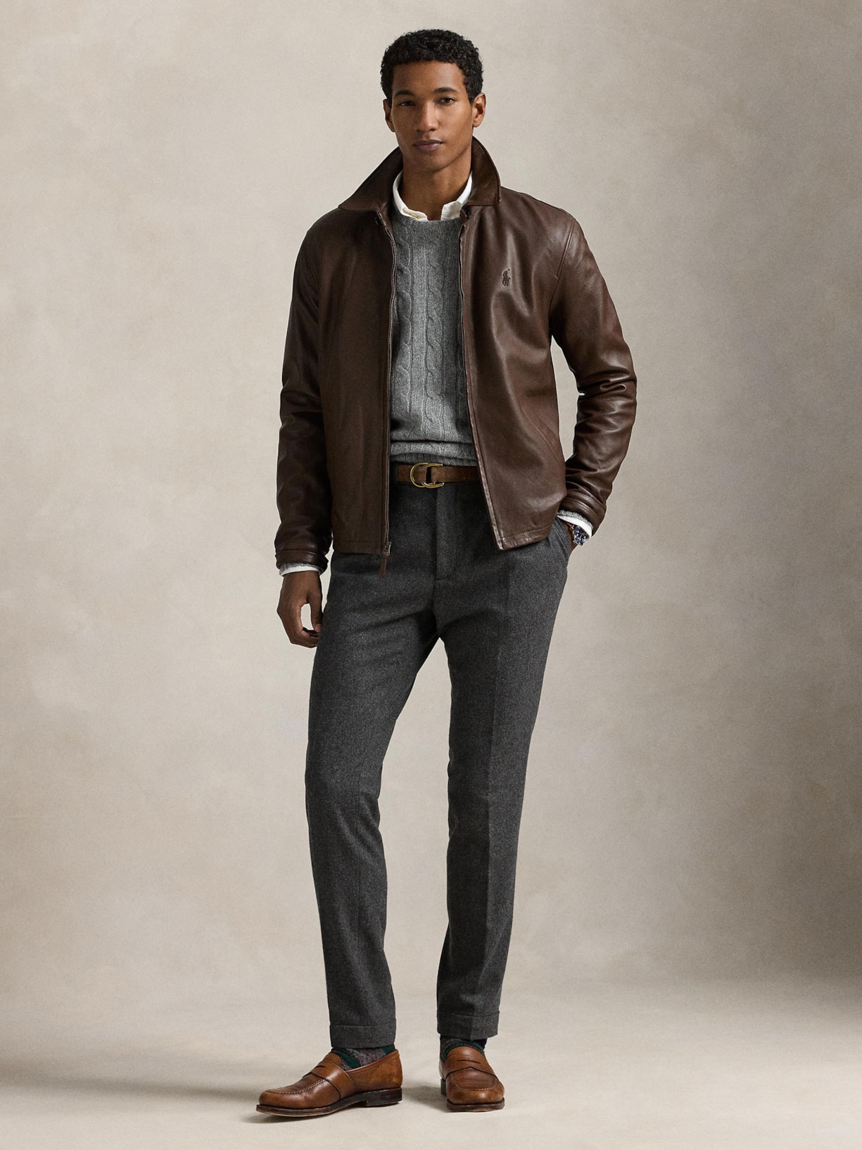 Jaqueta Masculina Maxwell Lambskin Windbreaker Marrom Polo Ralph Lauren