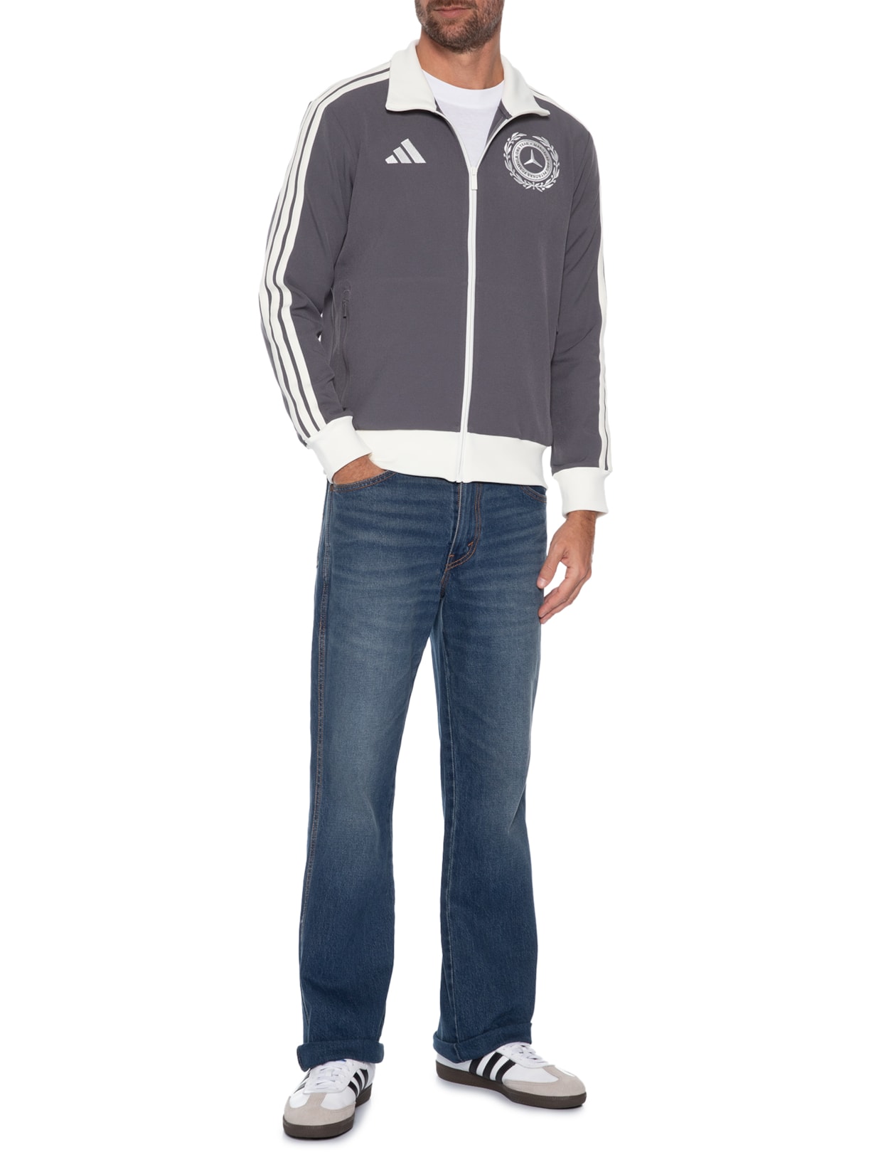 Jaqueta Masculina Mercedes Amg Petronas Cinza Adidas + Mercedes
