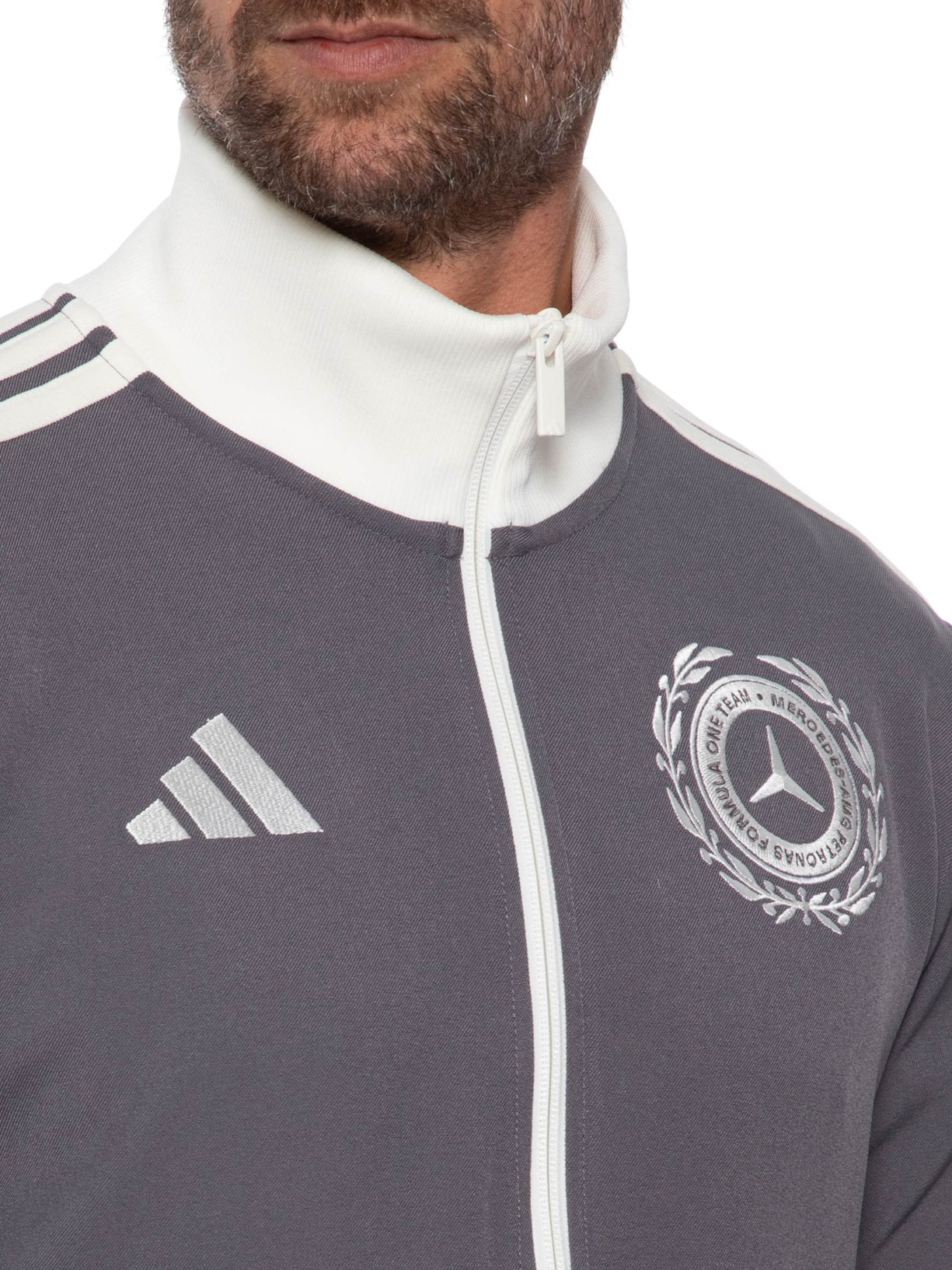 Jaqueta Masculina Mercedes Amg Petronas Cinza Adidas + Mercedes