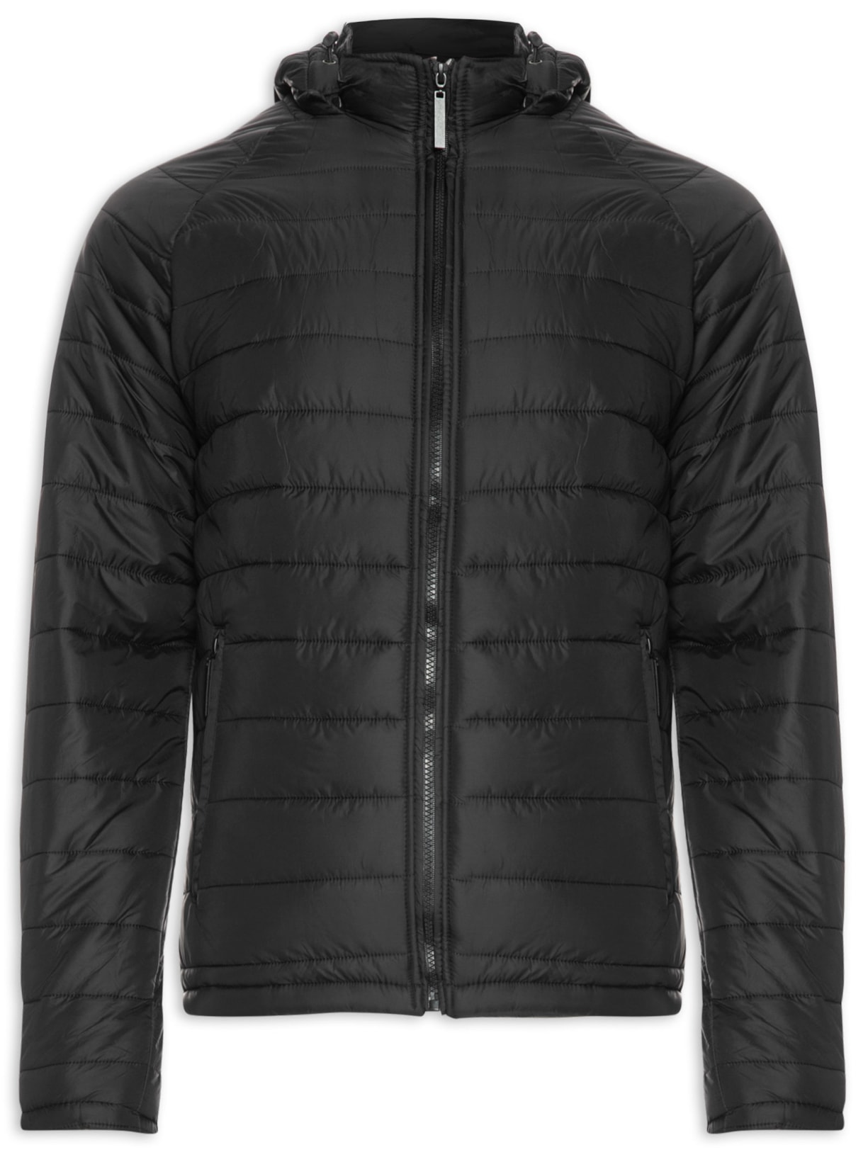 Jaqueta Masculina Microfibra Matelassada Com Capuz Removível - Preto