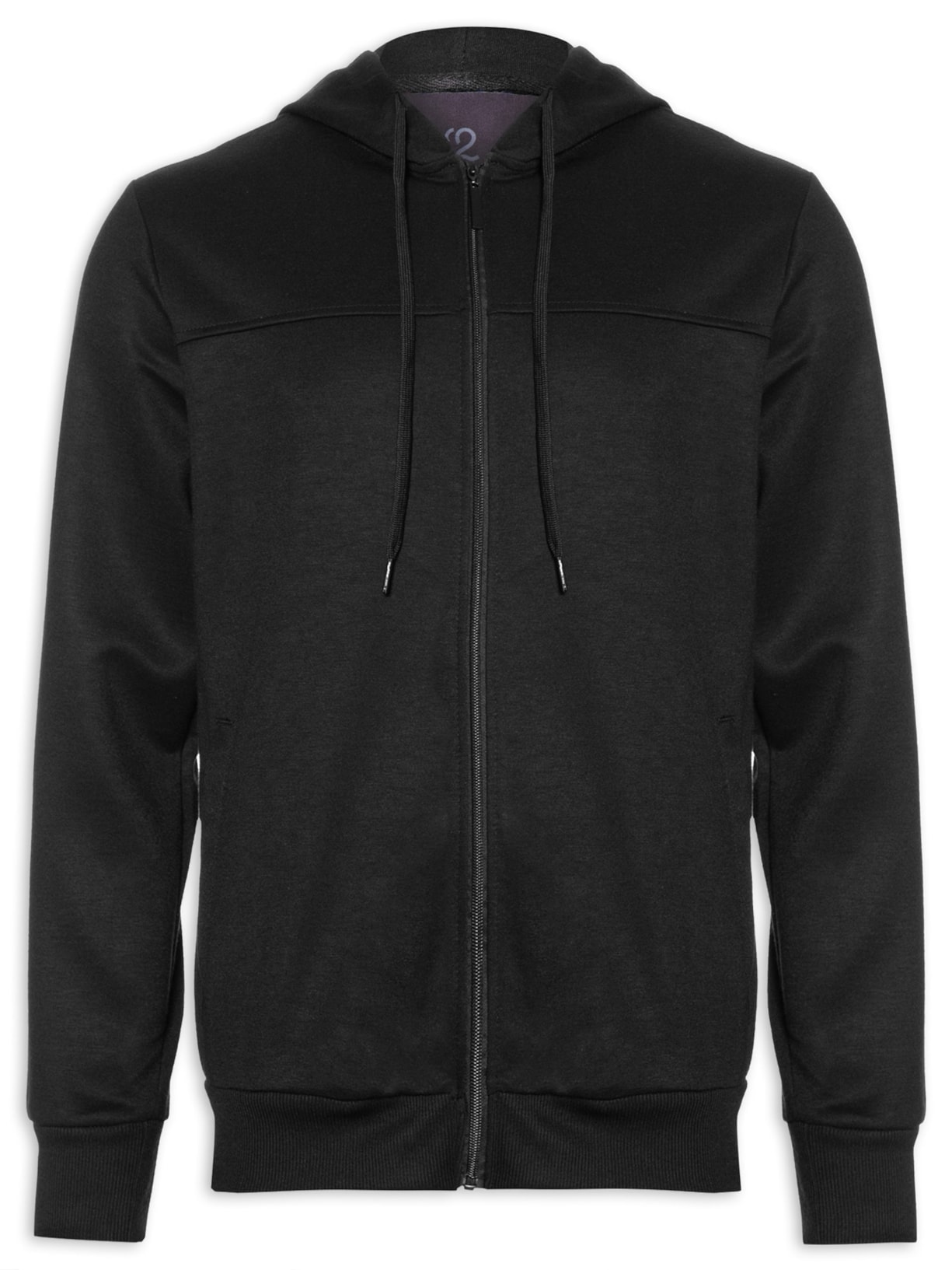 Jaqueta Masculina Moletom Com Capuz Recortes - Preto