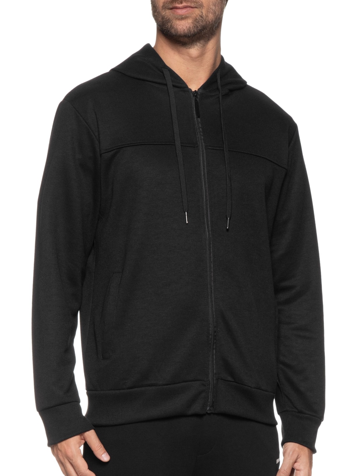 Essential Jaqueta Masculina Moletom Com Capuz Recortes Preto