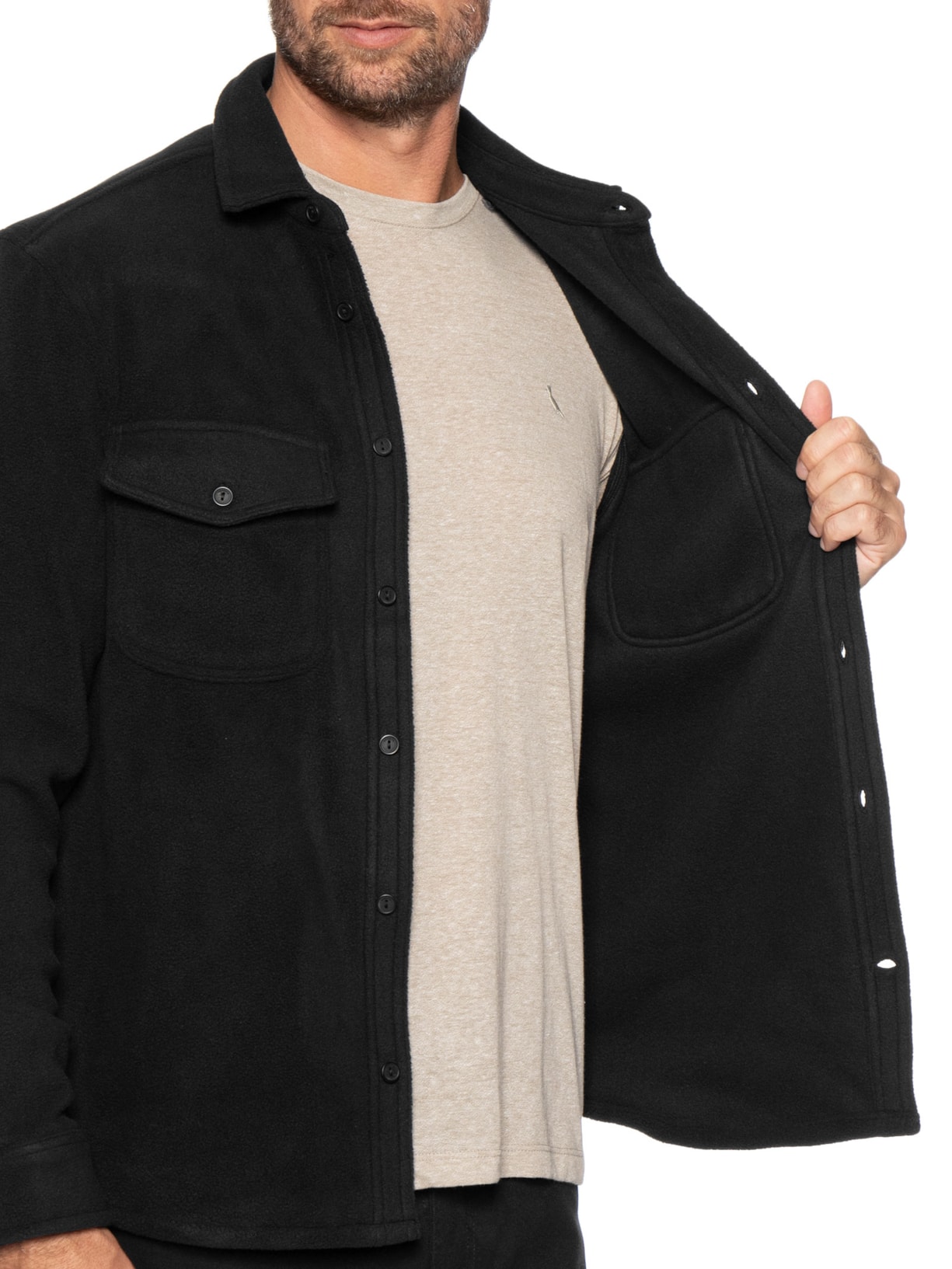Jaqueta Masculina Overshirt Fleece Damie Preto Reserva