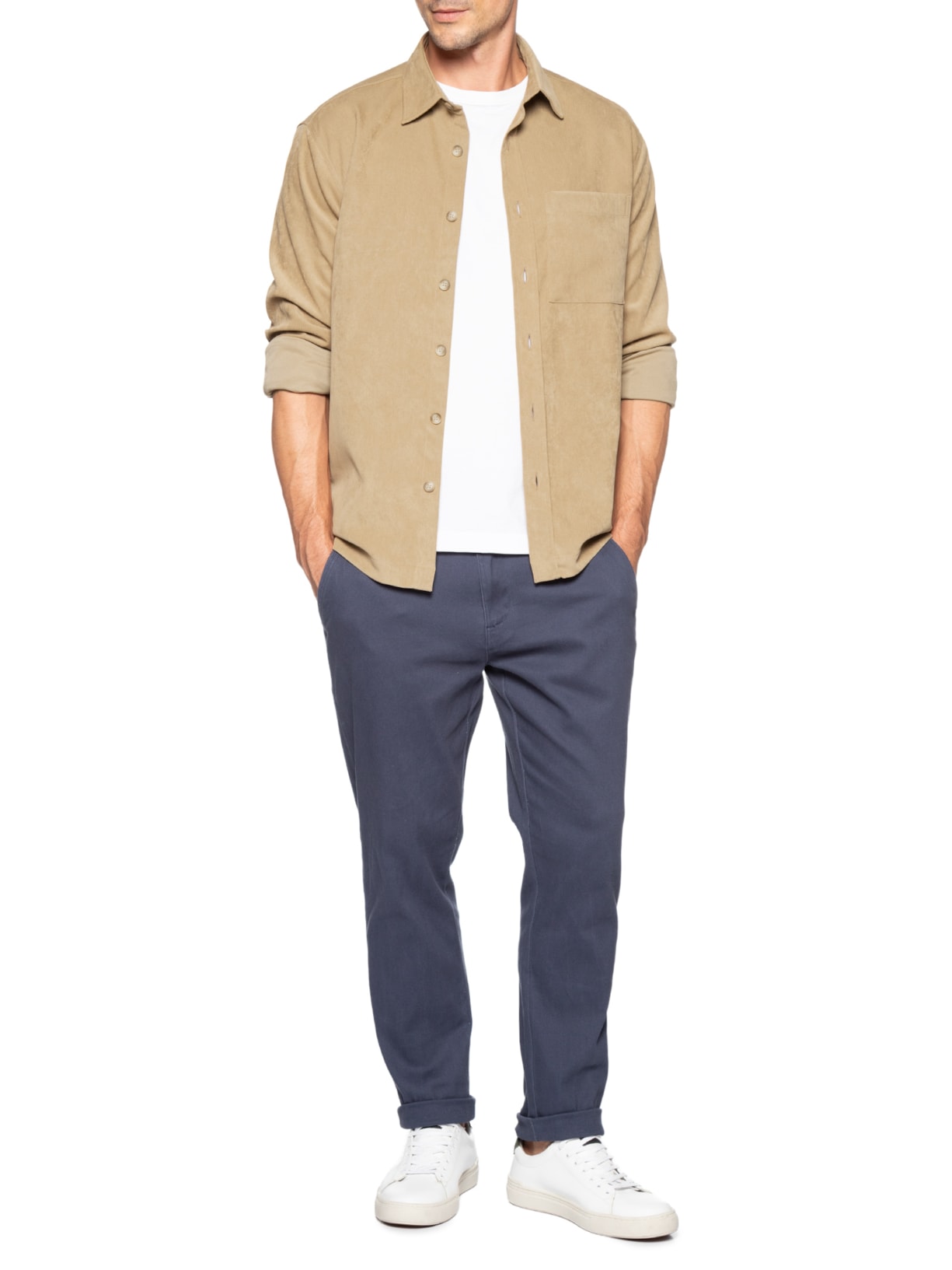 Jaqueta Masculina Overshirt Twill Bege Zapalla