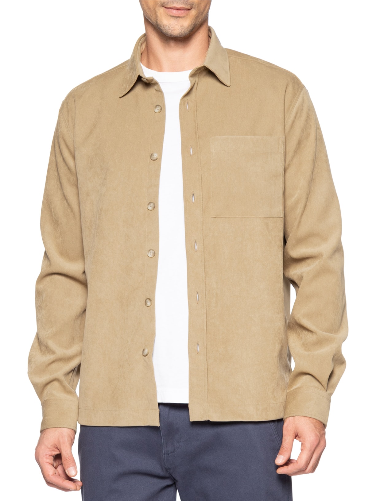 Jaqueta Masculina Overshirt Twill Bege Zapalla