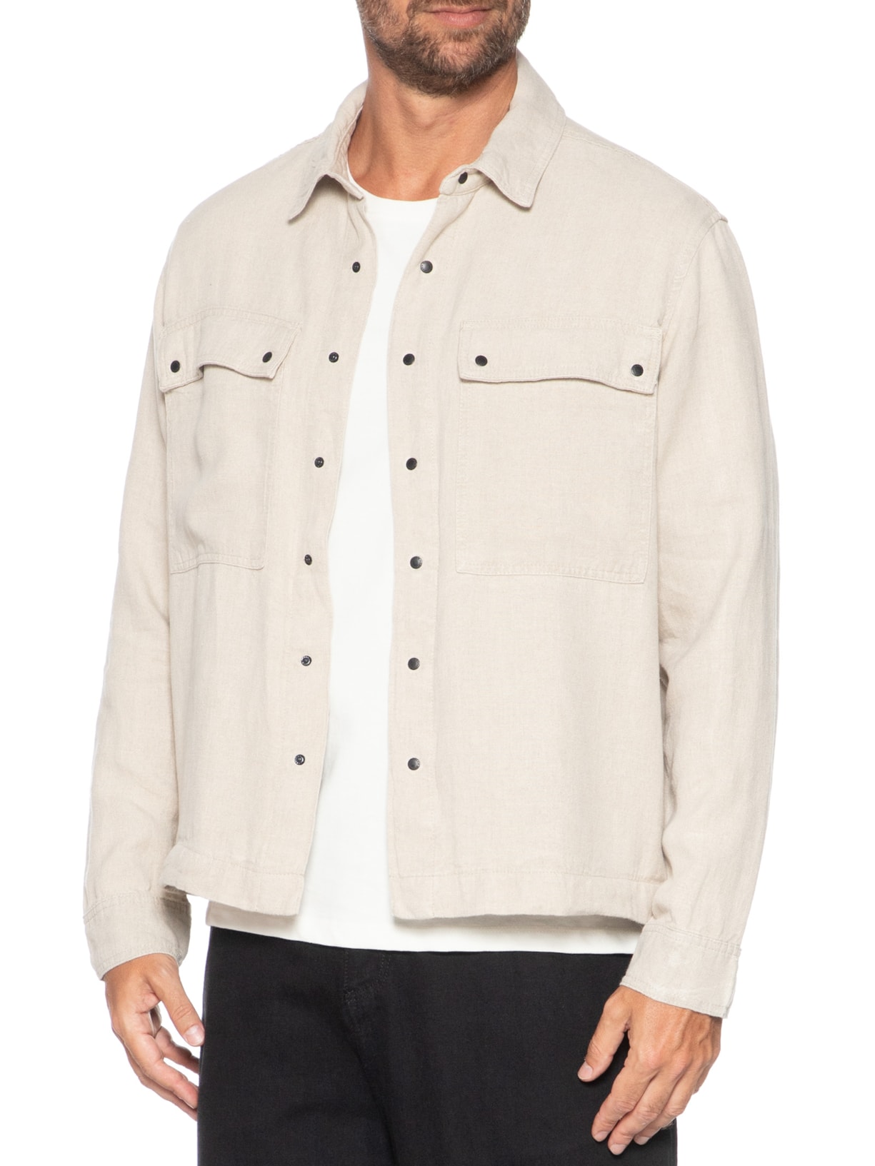 Jaqueta Masculina Overshirt Utility Linen Bege Osklen