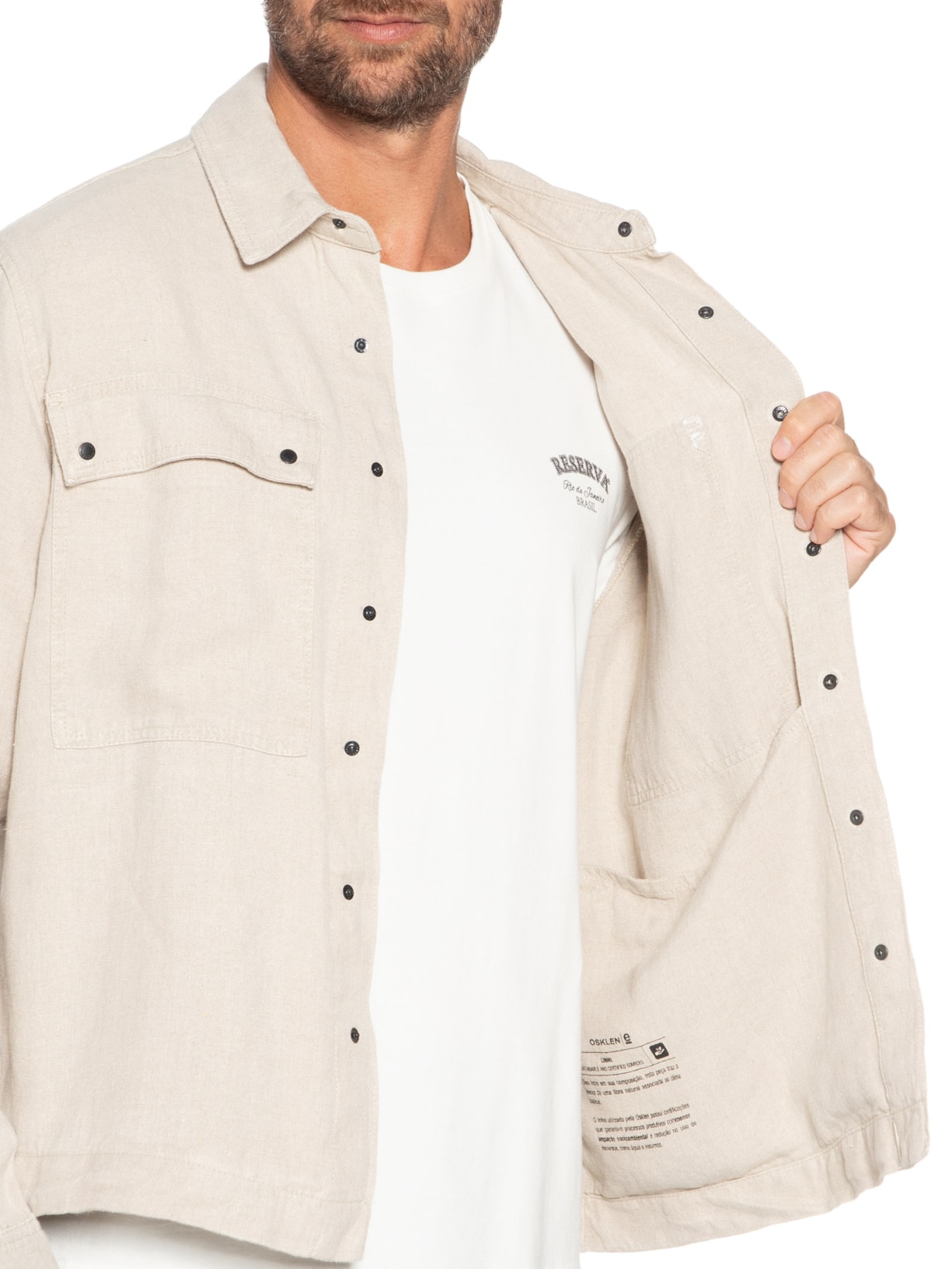 Jaqueta Masculina Overshirt Utility Linen Bege Osklen