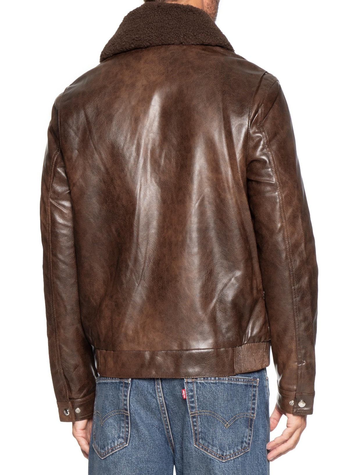 Jaqueta Masculina PU Com Zíper E Bolso Frontal Marrom Basiq Men