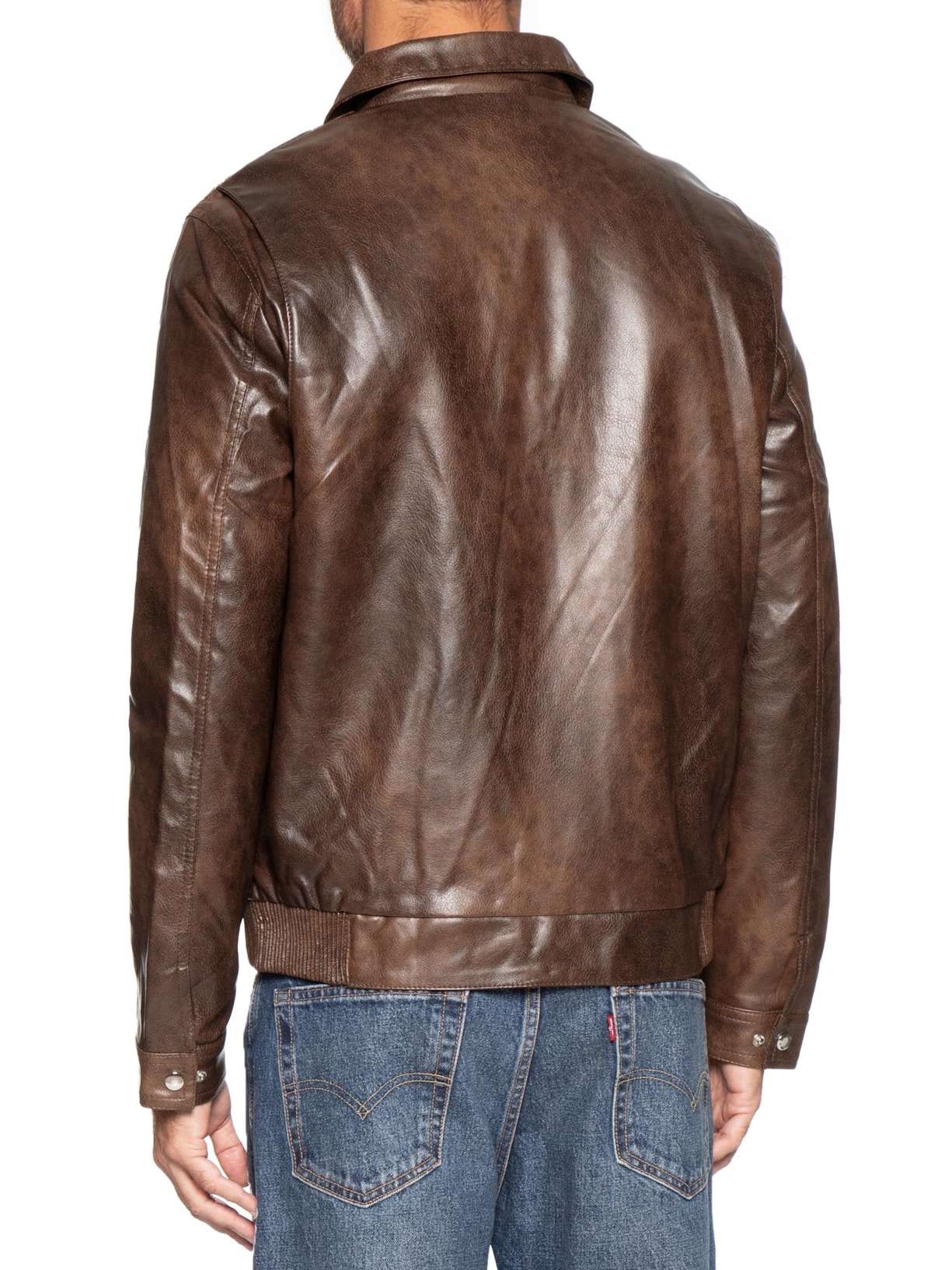 Jaqueta Masculina PU Com Zíper E Bolso Frontal Marrom Basiq Men