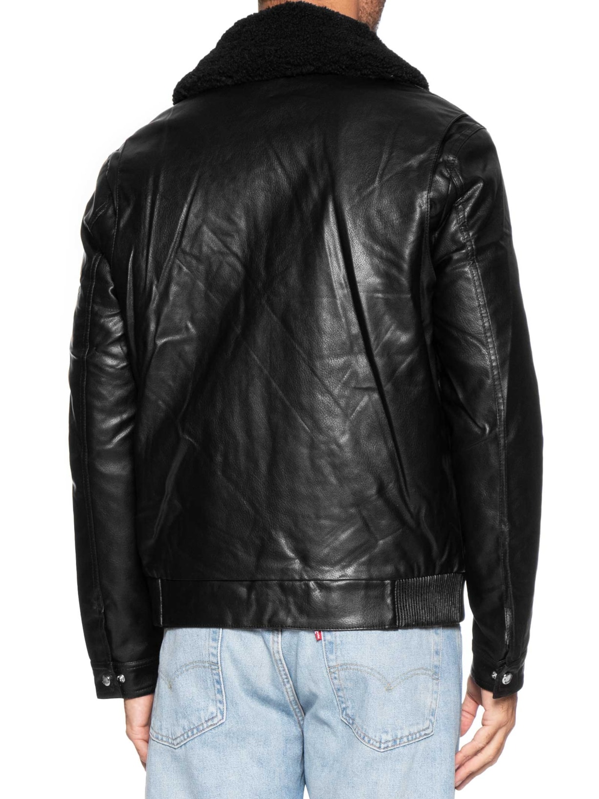 Jaqueta Masculina PU Com Zíper E Bolso Frontal Preto Basiq Men