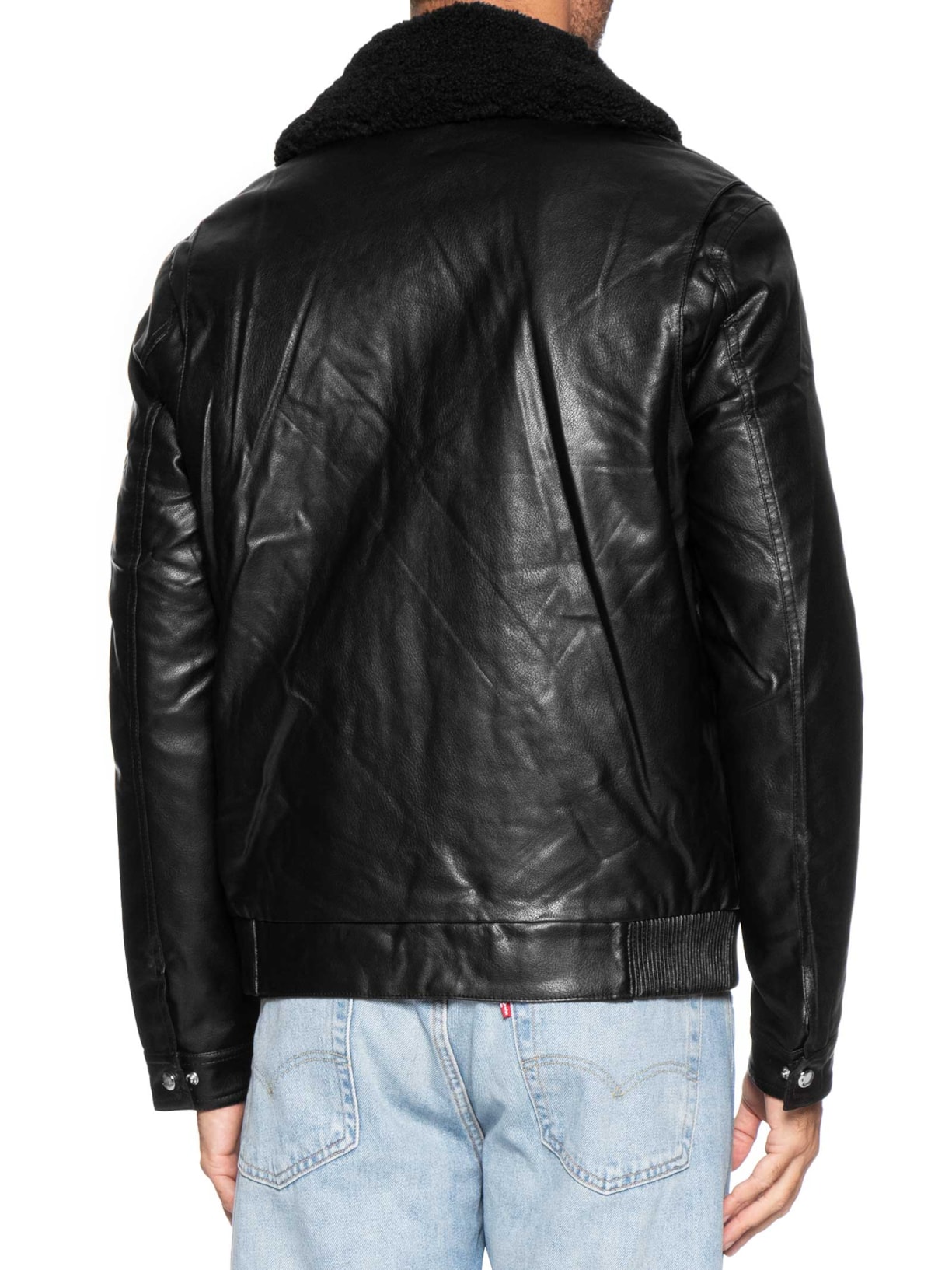 Jaqueta Masculina PU Com Zíper E Bolso Frontal Preto Basiq Men