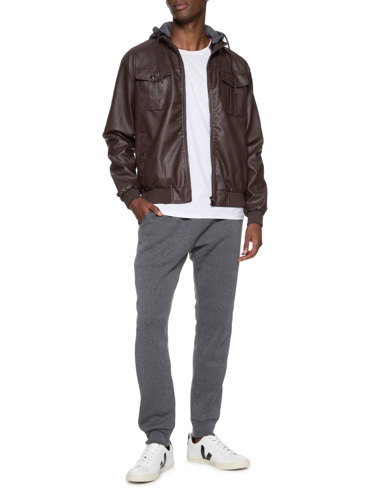 Jaqueta Masculina PU Utilitária Marrom Basiq Men