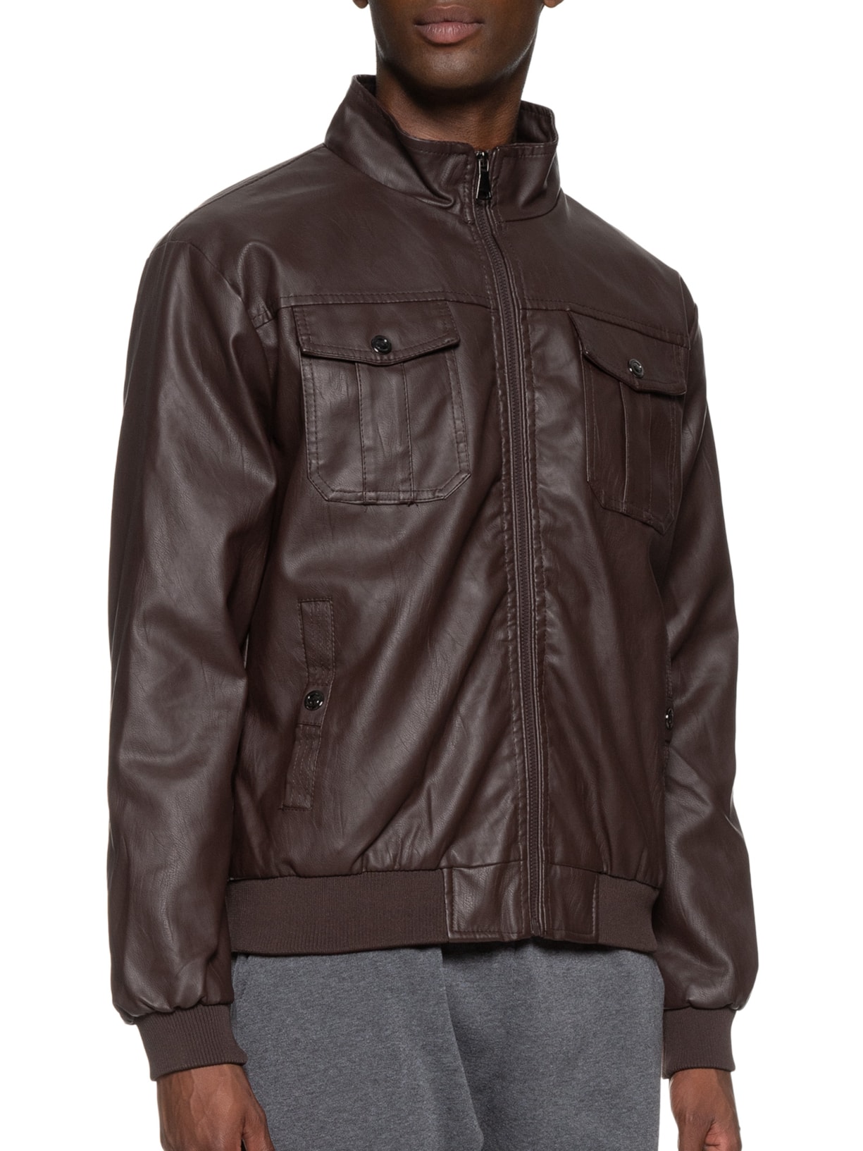 Jaqueta Masculina PU Utilitária Marrom Basiq Men