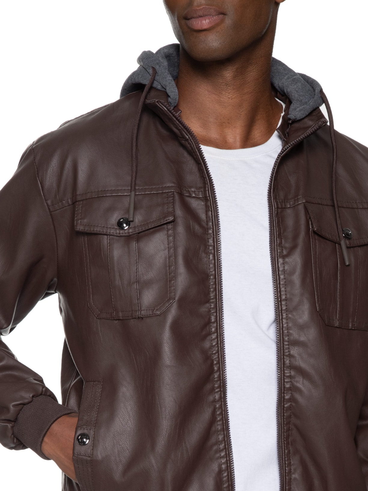 Jaqueta Masculina PU Utilitária Marrom Basiq Men