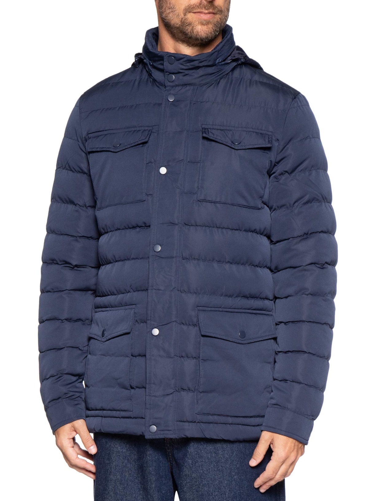 Jaqueta Masculina Puffer Alongada Azul Basiq Men