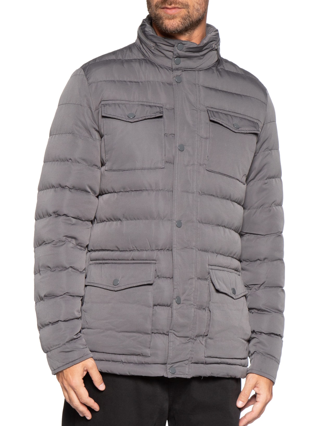 Jaqueta Masculina Puffer Alongada Cinza Basiq Men