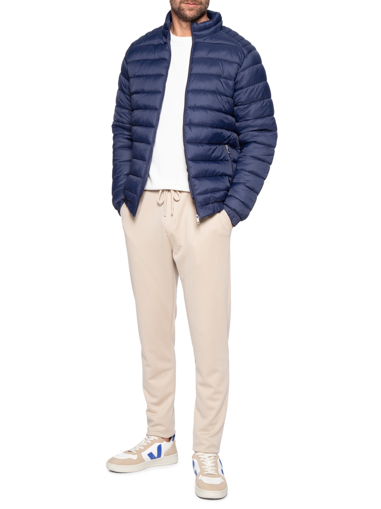 Jaqueta Masculina Puffer Básica Azul Basiq Men