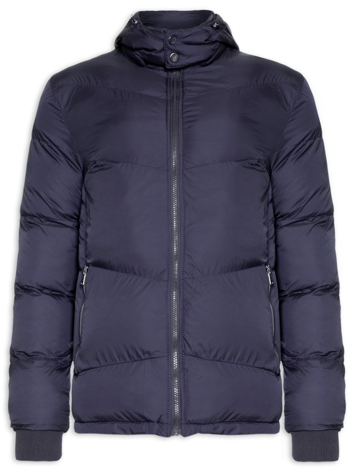 Jaqueta Masculina Puffer Básica Com Gorro - Azul