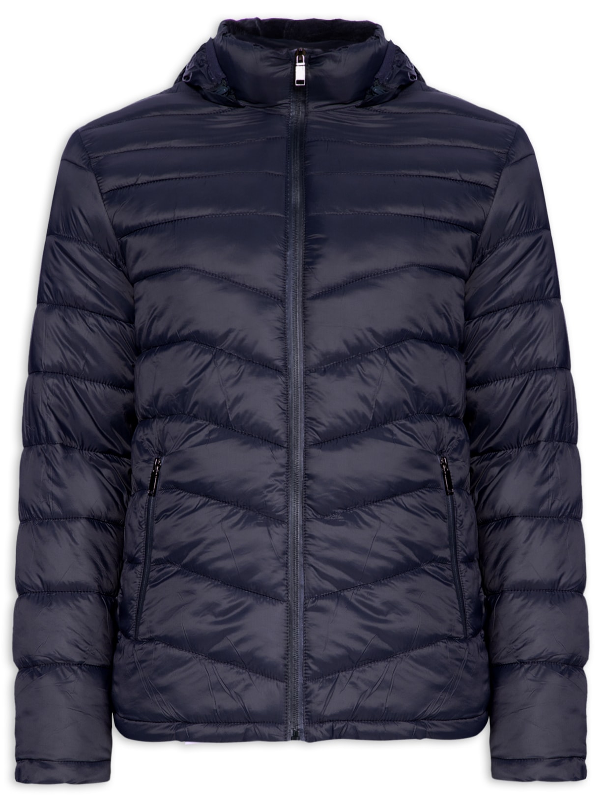 Jaqueta Masculina Puffer Básica Com Gorro - Azul