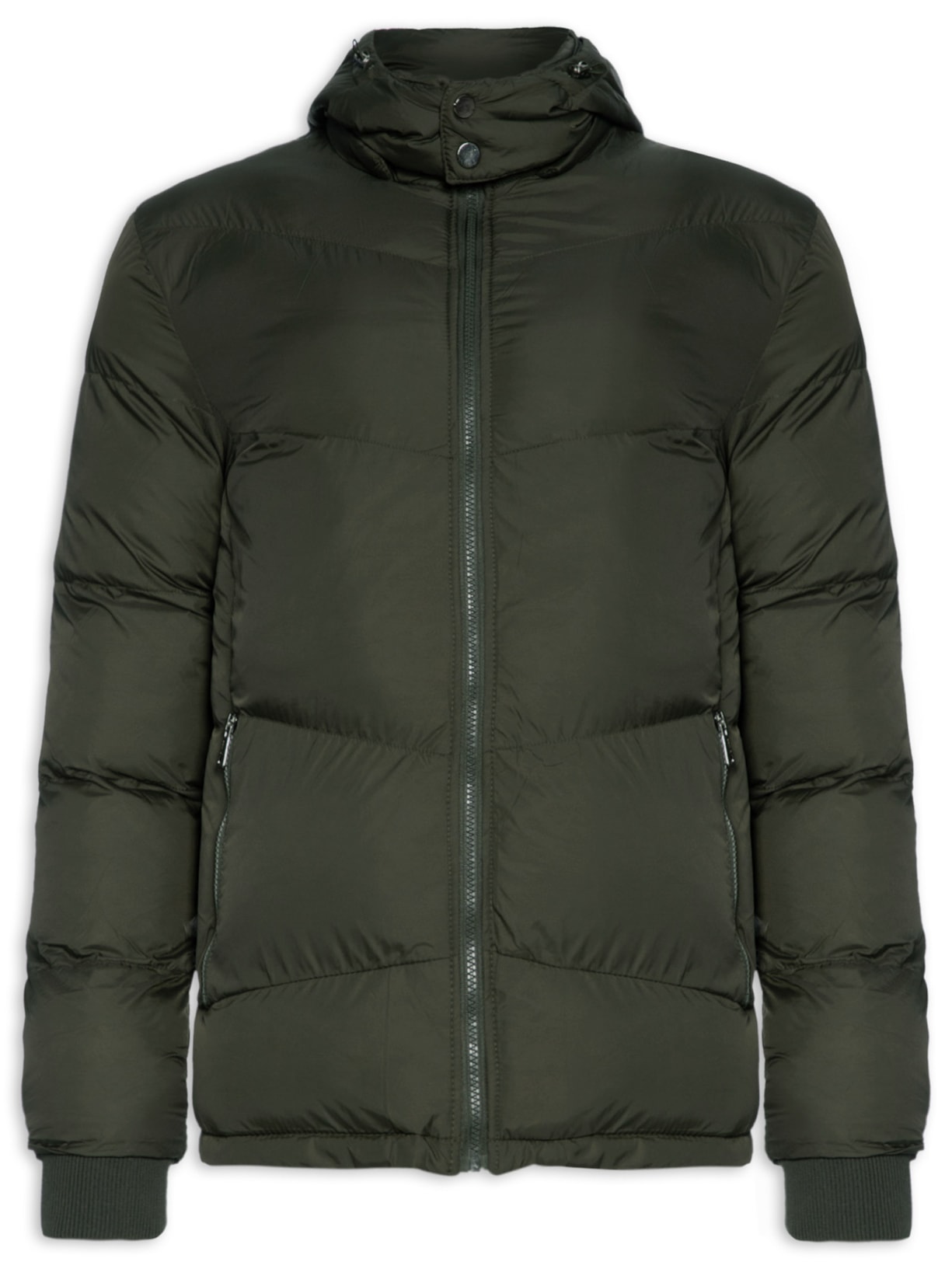 Jaqueta Masculina Puffer Básica Com Gorro - Verde