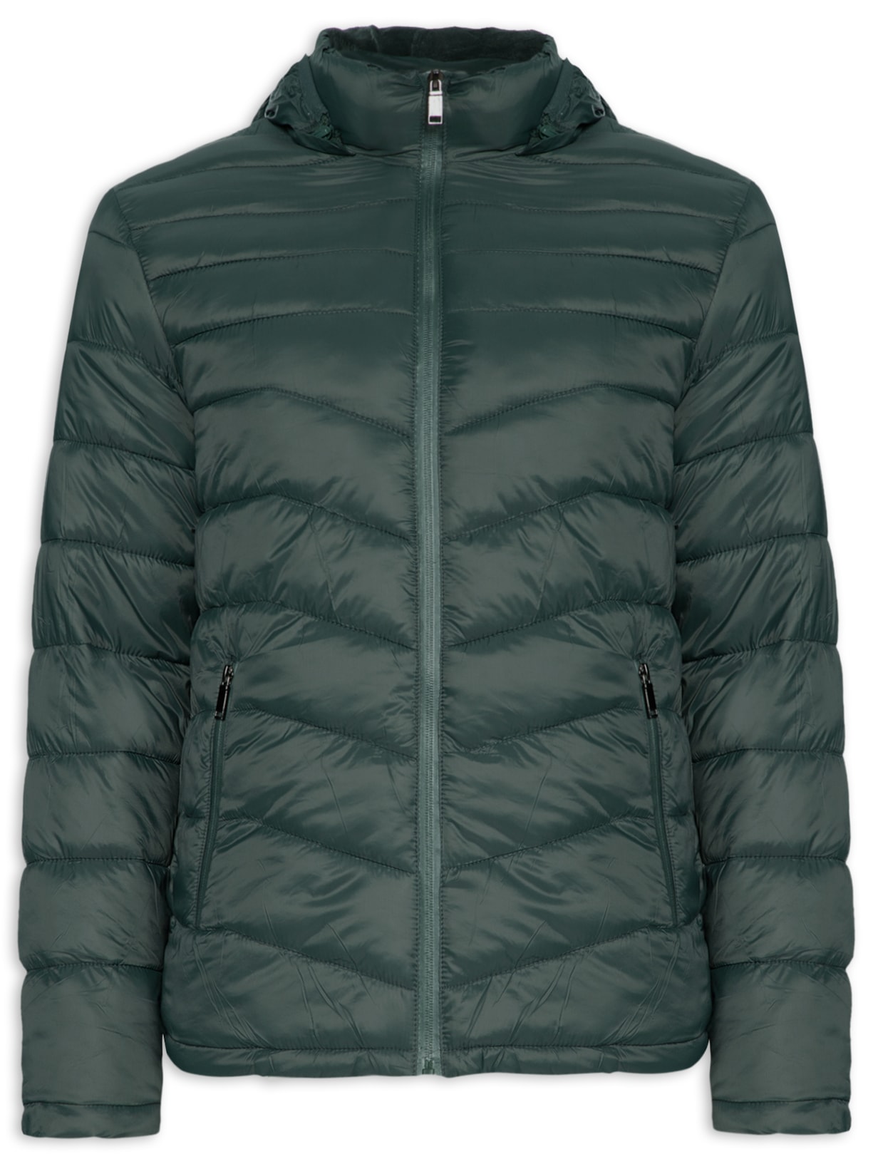 Jaqueta Masculina Puffer Básica Com Gorro - Verde