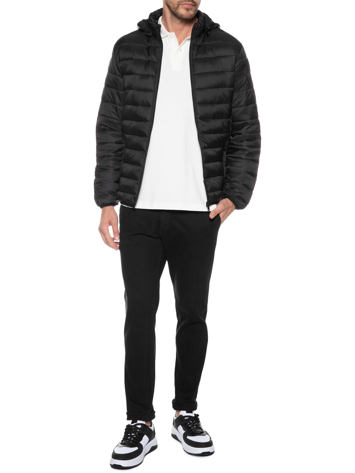 Jaqueta Masculina Puffer Básica Preto '2 Essential