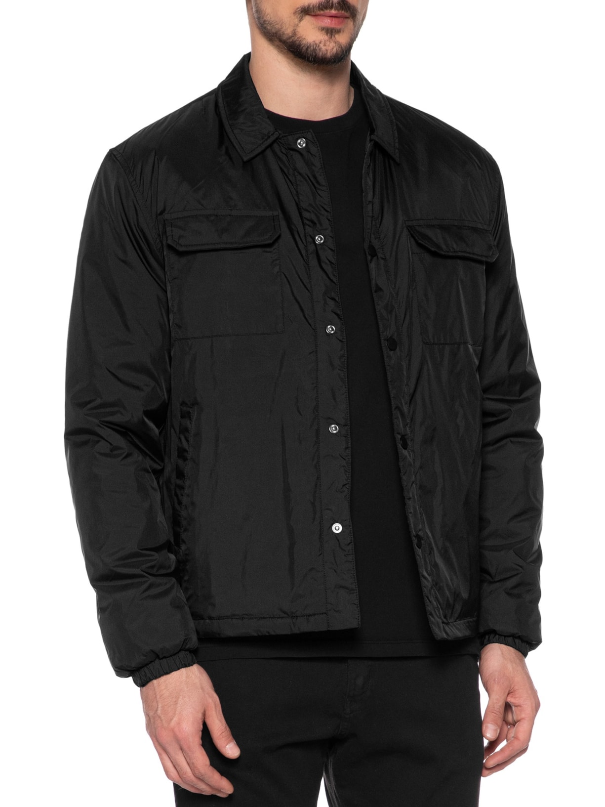 Jaqueta Masculina Puffer Com Bolso Preto '2 Essential