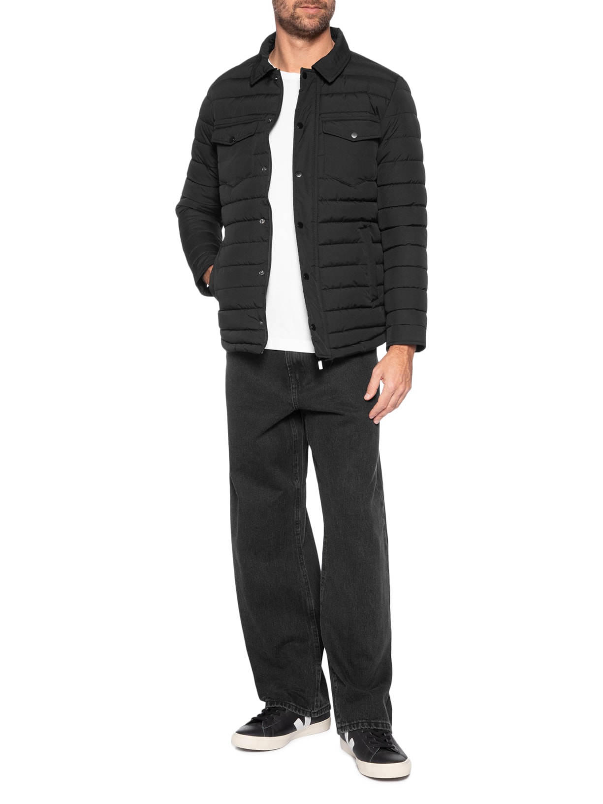 Jaqueta Masculina Puffer Com Bolso Preto Basiq Men