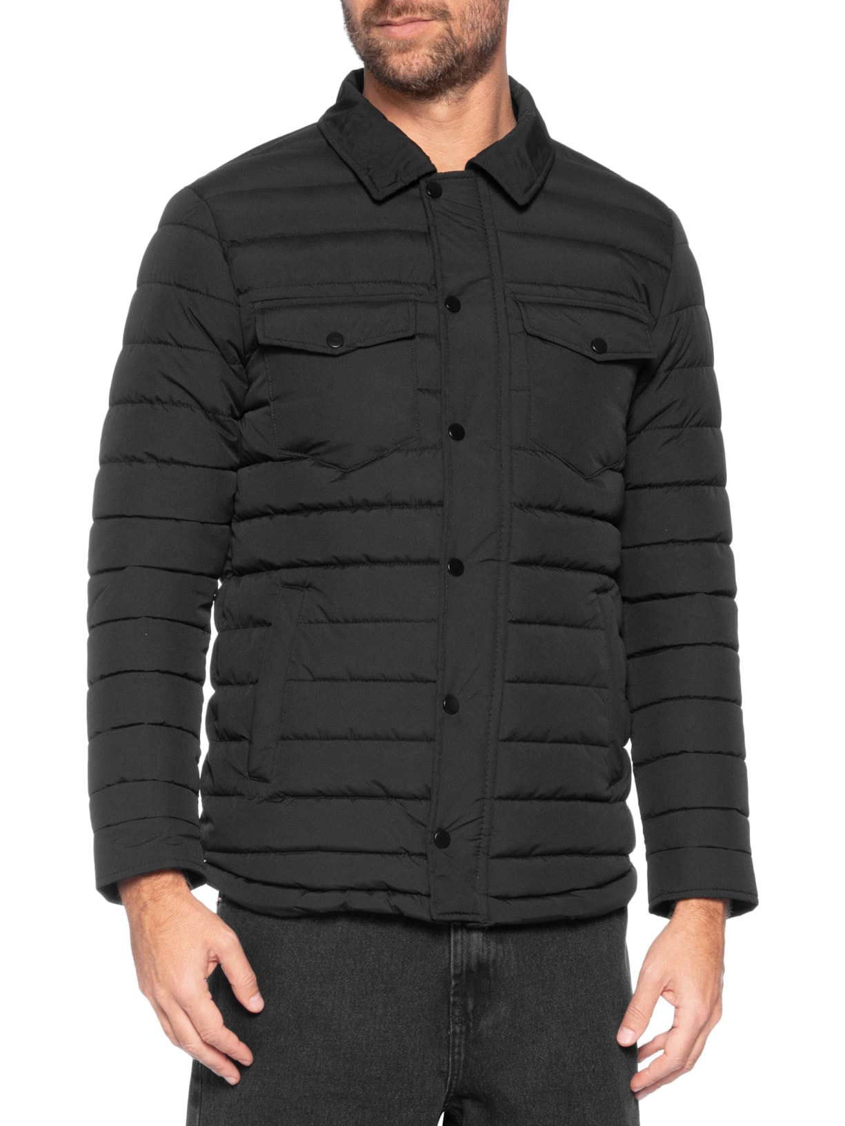 Jaqueta Masculina Puffer Com Bolso Preto Basiq Men