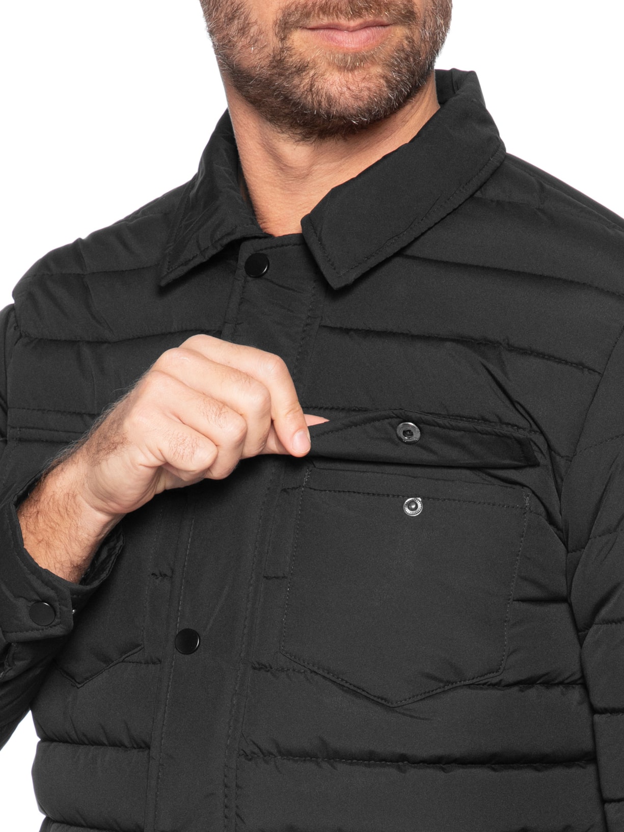 Jaqueta Masculina Puffer Com Bolso Preto Basiq Men