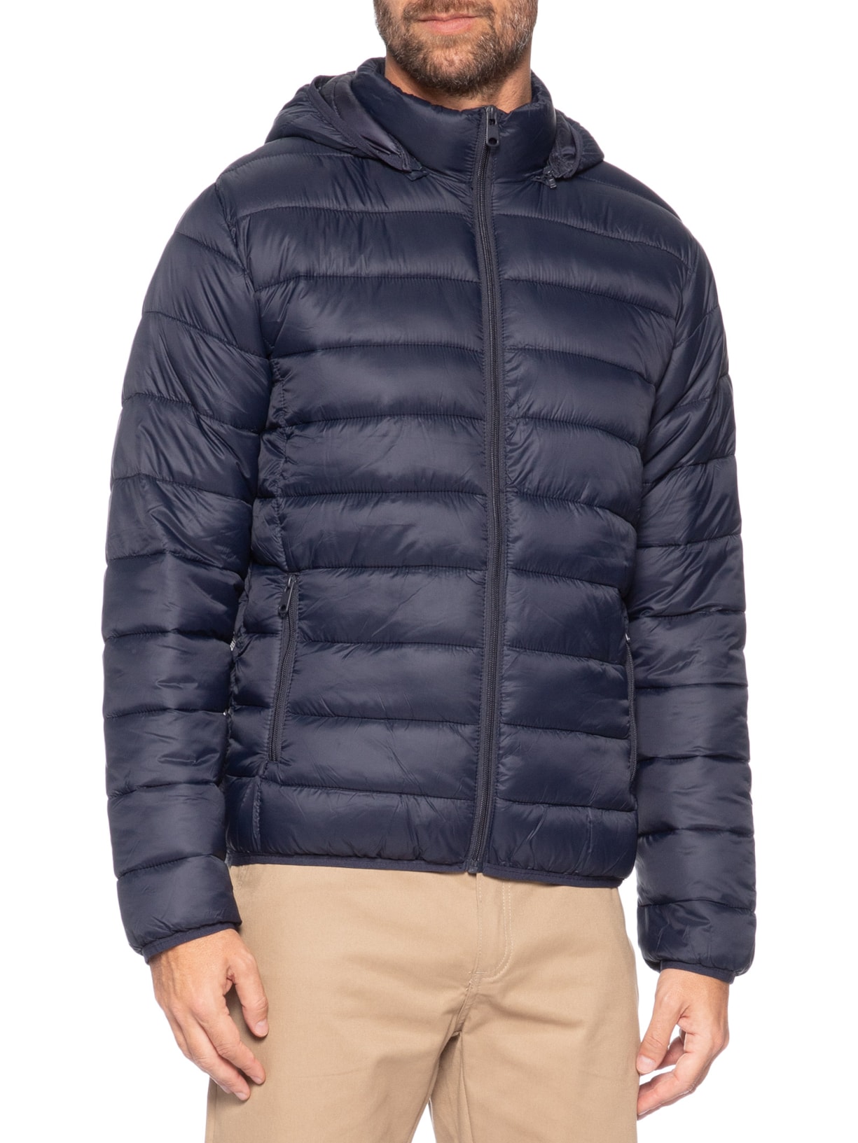Jaqueta Masculina Puffer Com Capuz Azul Basiq Men