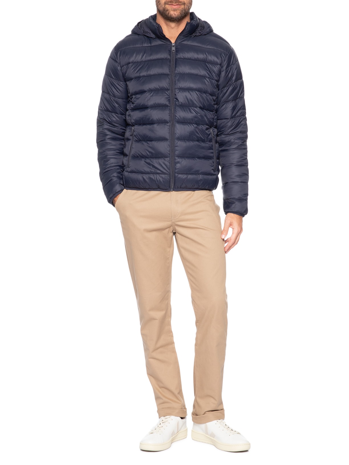 Jaqueta Masculina Puffer Com Capuz Azul Basiq Men