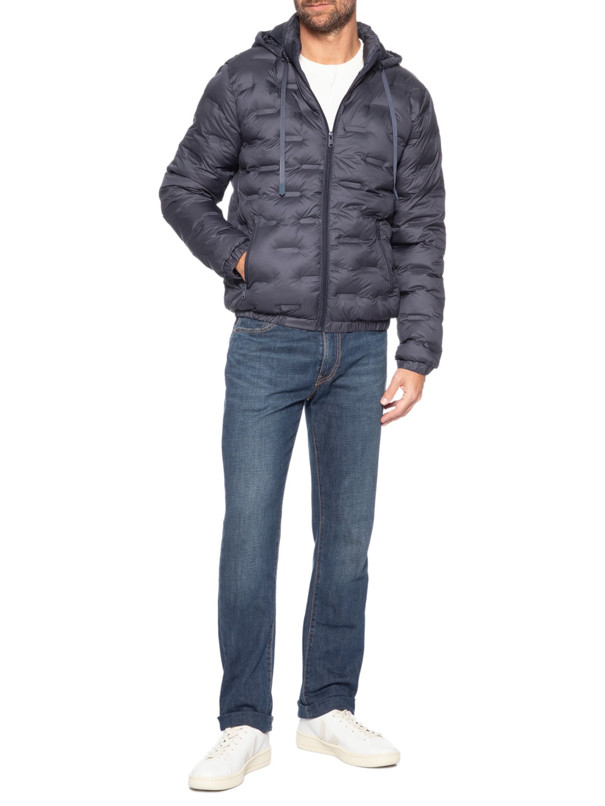 Jaqueta Masculina Puffer Com Capuz Azul Basiq Men