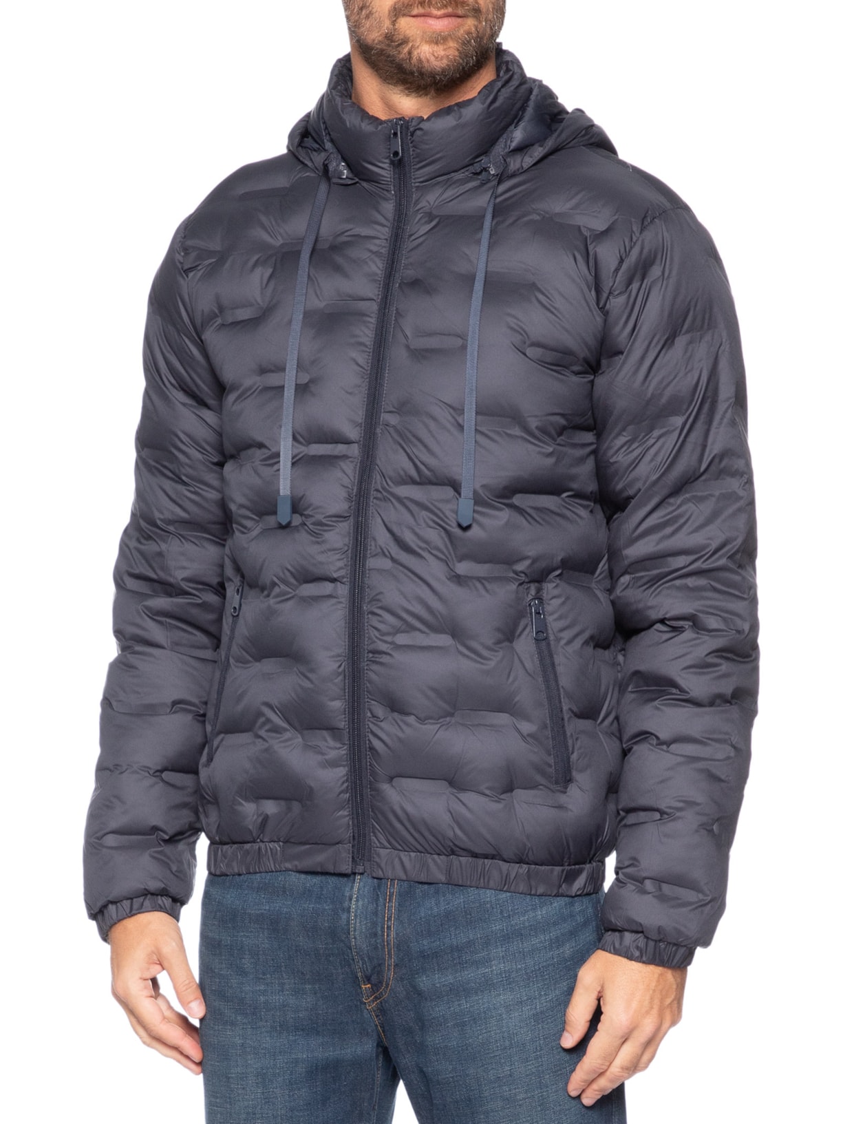 Jaqueta Masculina Puffer Com Capuz Azul Basiq Men