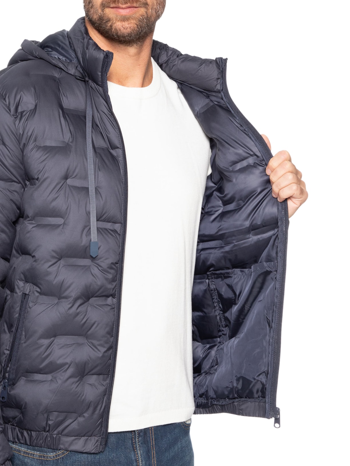 Jaqueta Masculina Puffer Com Capuz Azul Basiq Men