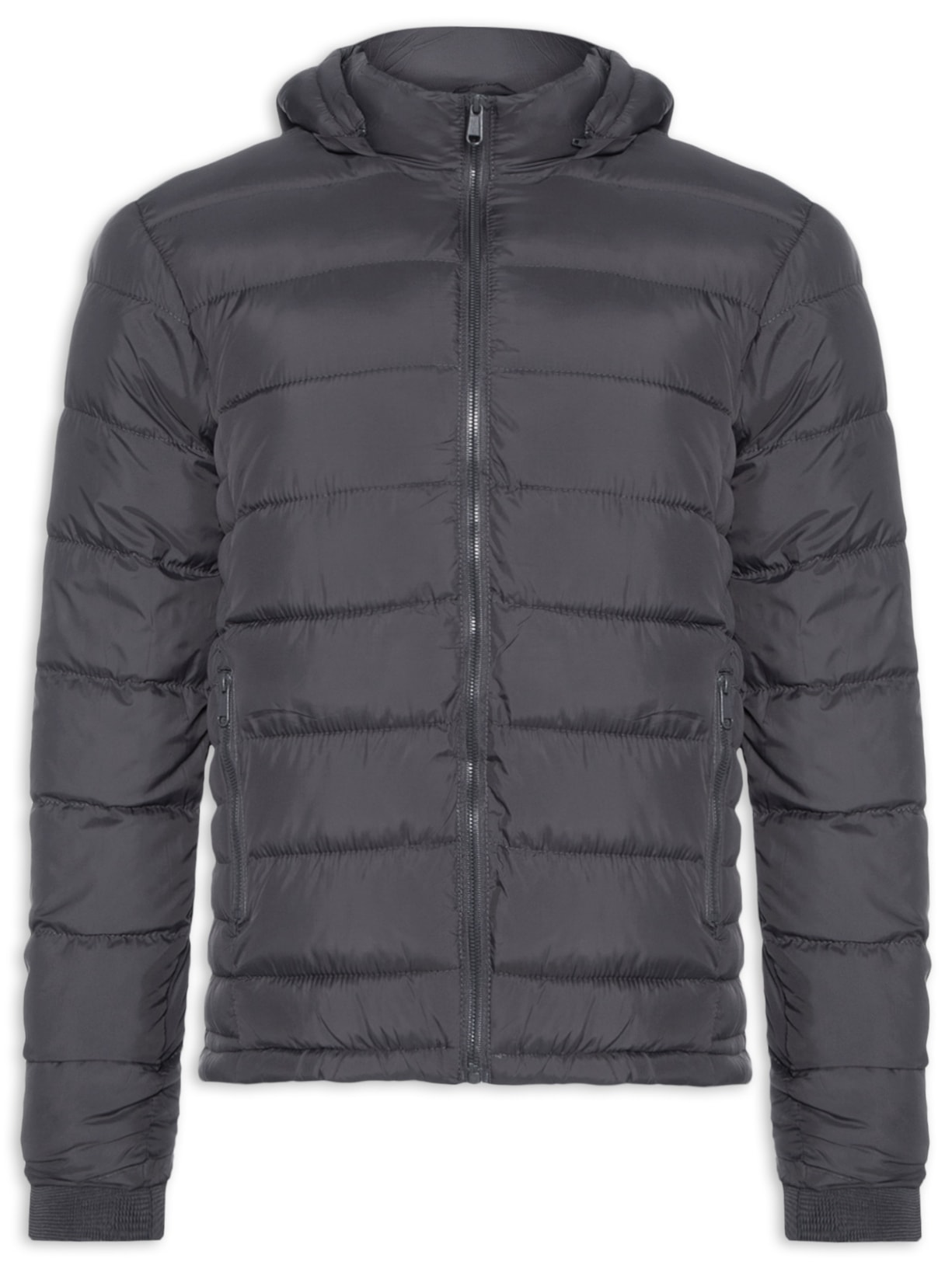 Jaqueta Masculina Puffer Com Capuz - Cinza