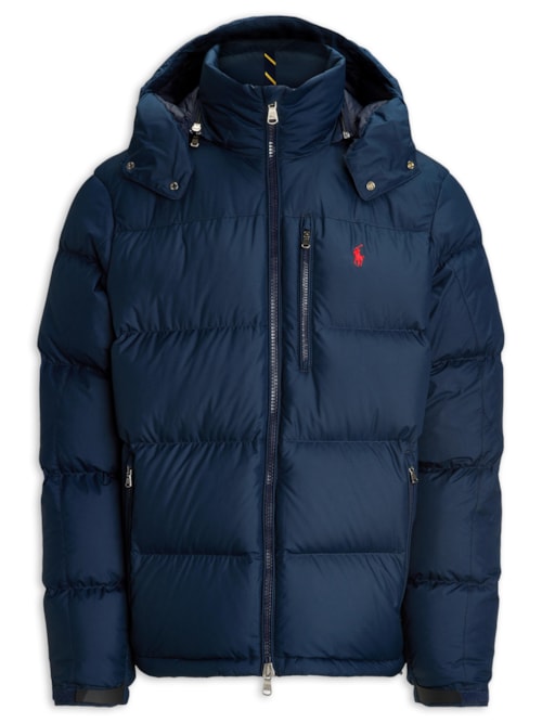 Jaqueta Masculina Puffer Com Capuz Classic Logo - Azul