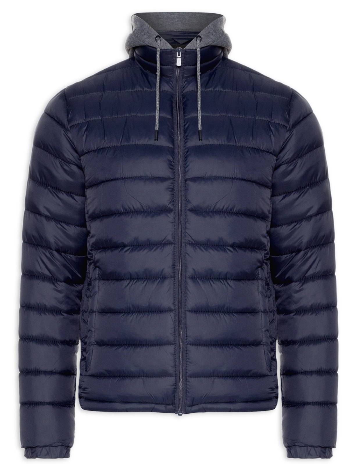 Jaqueta Masculina Puffer com Capuz de Moletom Removível - Azul