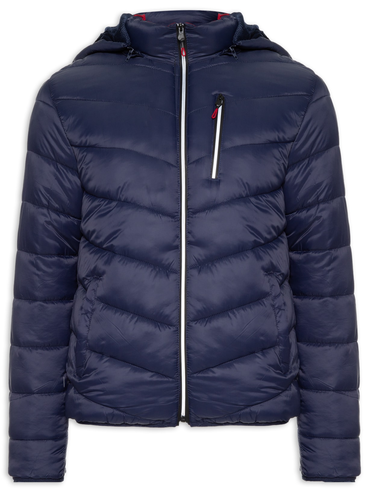 Jaqueta Masculina Puffer Com Capuz Destacável - Azul