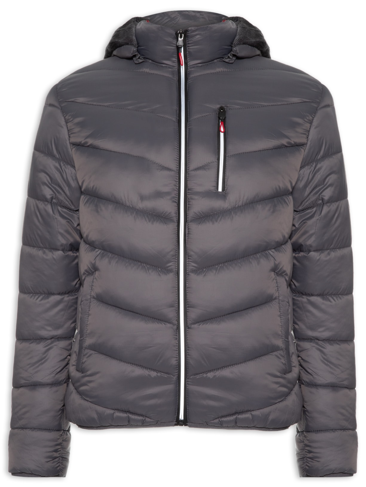 Jaqueta Masculina Puffer Com Capuz Destacável - Cinza