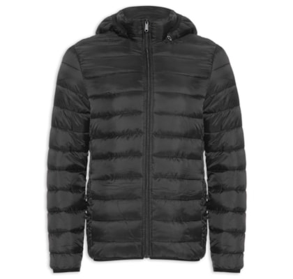 Jaqueta Masculina Puffer Com Capuz Nylon - Preto
