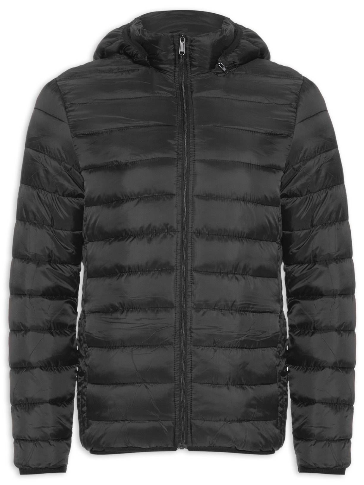 Jaqueta Masculina Puffer Com Capuz Nylon - Preto