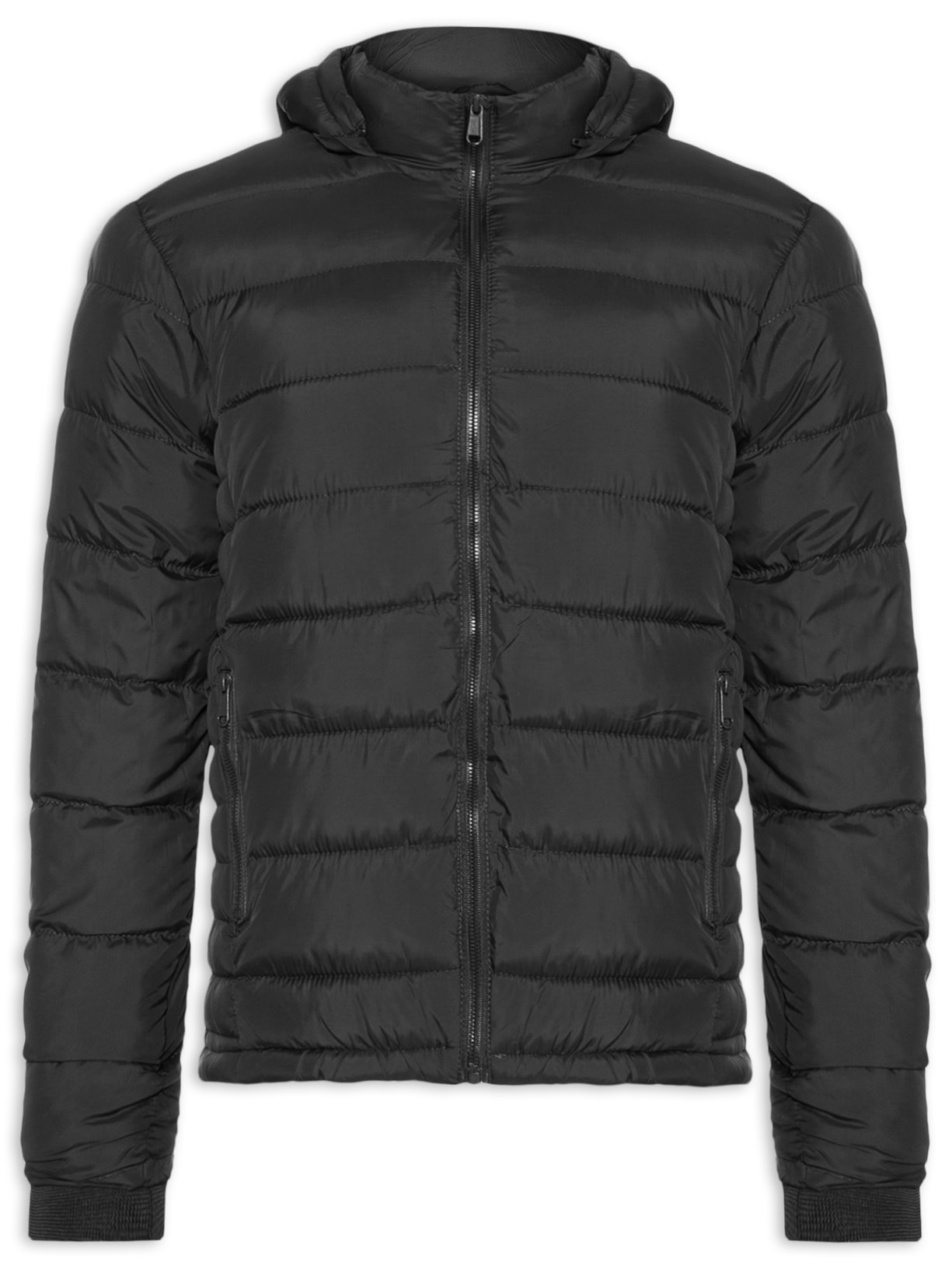 Jaqueta Masculina Puffer Com Capuz - Preto